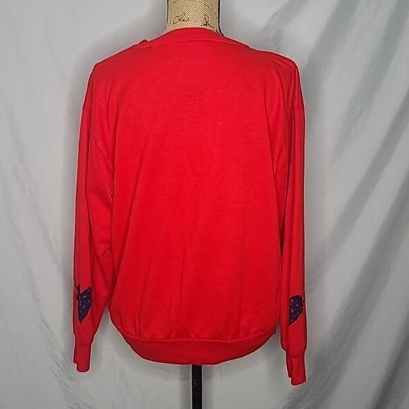 Vintage 80s Red Blue Heart Cute Girly Pullover Crewneck Sweatshirt - Picture 4 of 11